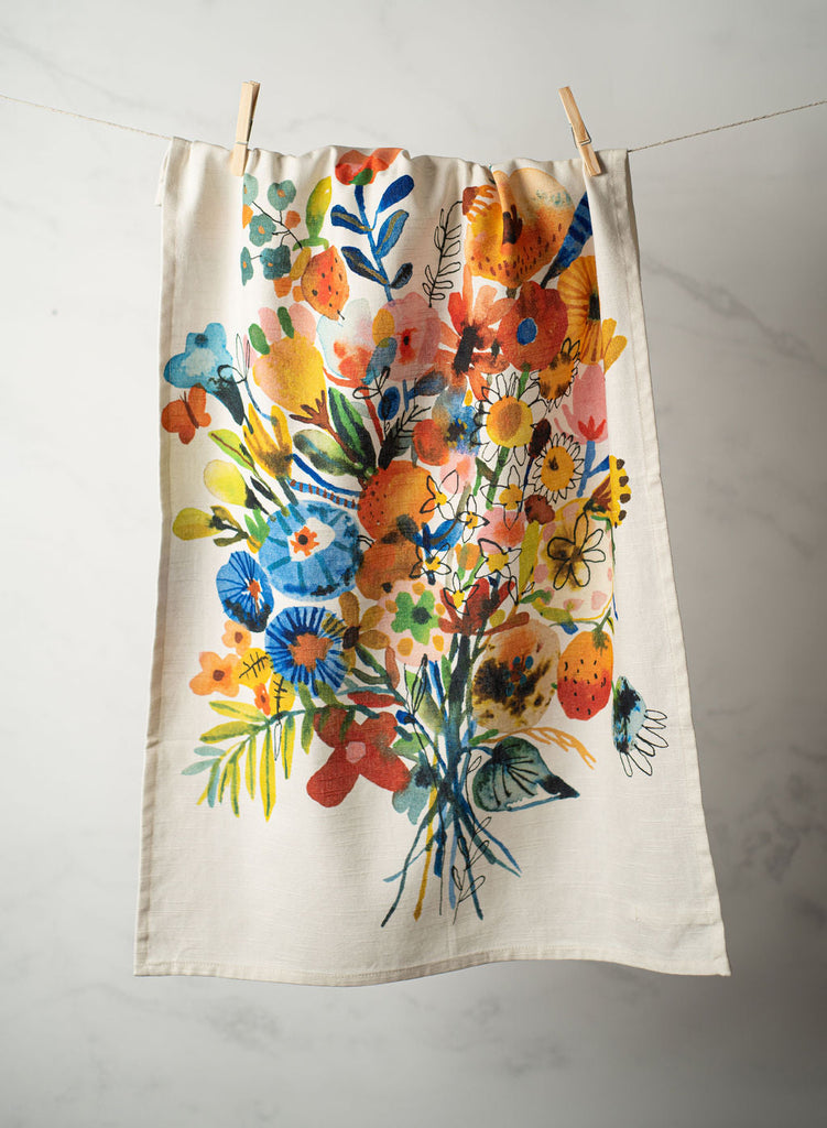 Bon|Artis Blue & Orange Bouquet Tea Towel